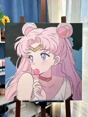 Contains Wooden Frame Diy Digital Painting Kits Sailor Moon Shui Bingyue Pink Lollipop 40X40Cm