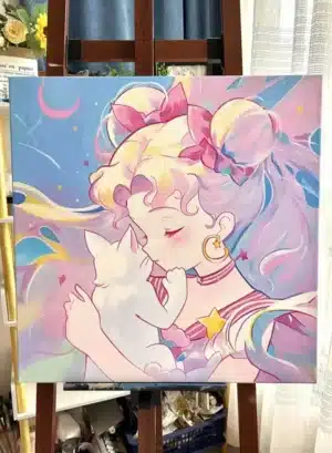 With Wooden Frame Paint By Numbers Kit Sailor Moon Shui Bingyue White Cute Kitten 40X40Cm