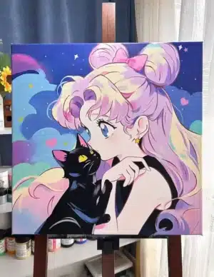 Comes With Frame Adults And Kids Oil Painting Gift Kits Sailor Moon Shui Bingyue Black Cute Kitten 40X40Cm